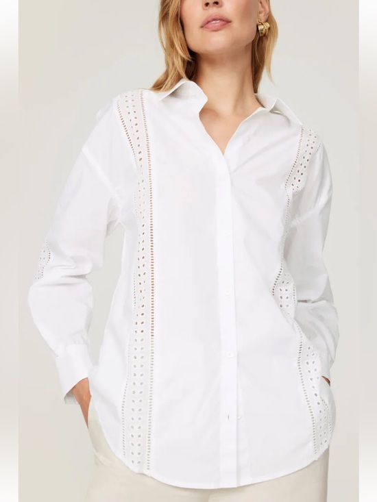 English Factory Tops - English Factory White Eyelet-Trim Button Down Shirt